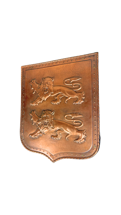 Signed French Repoussé Copper Heraldic Plaque
