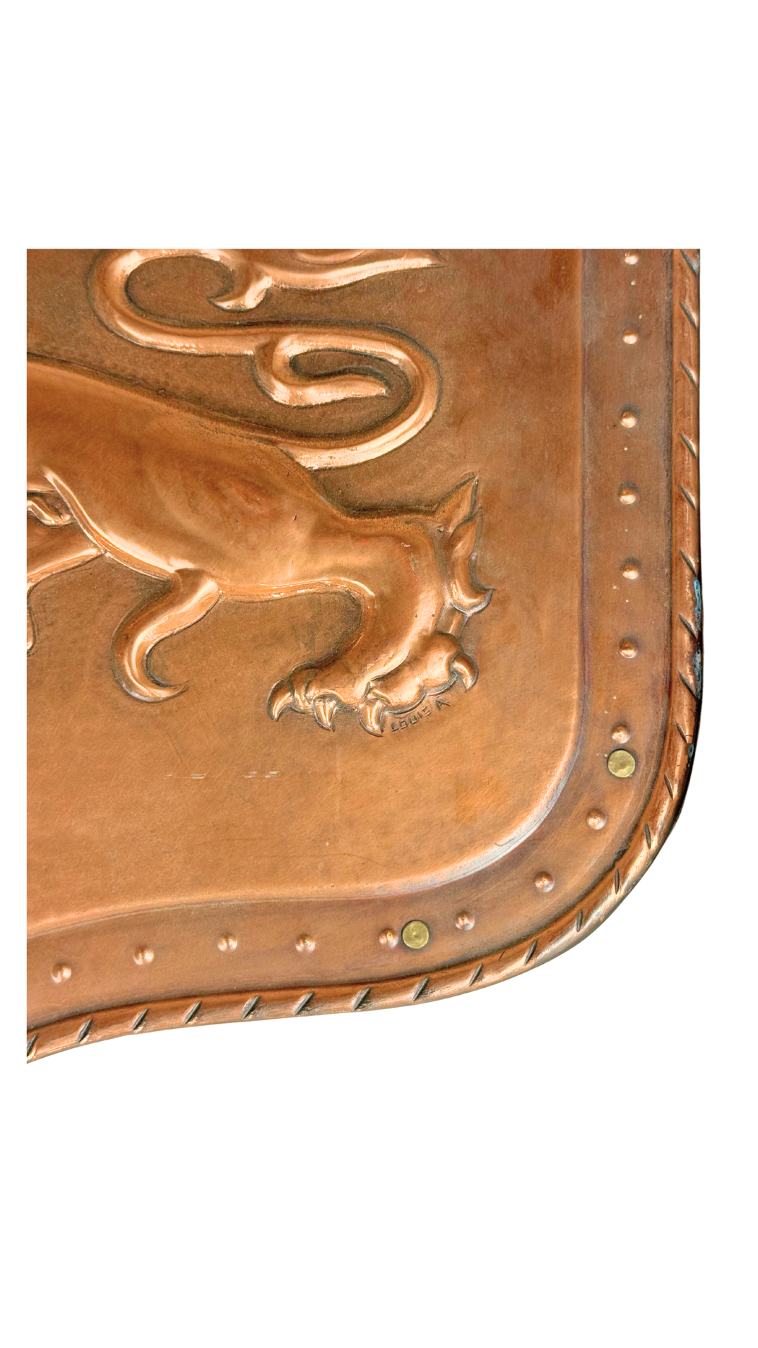 Signed French Repoussé Copper Heraldic Plaque