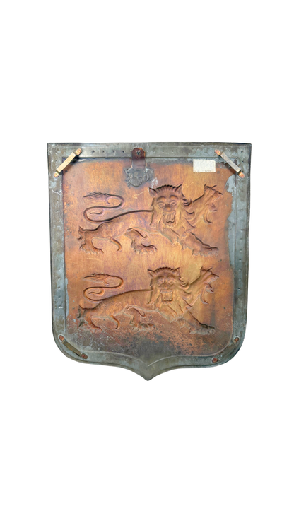 Signed French Repoussé Copper Heraldic Plaque
