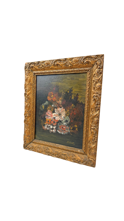 French Floral Still Life in Gilt Frame, Signed P. Fivet