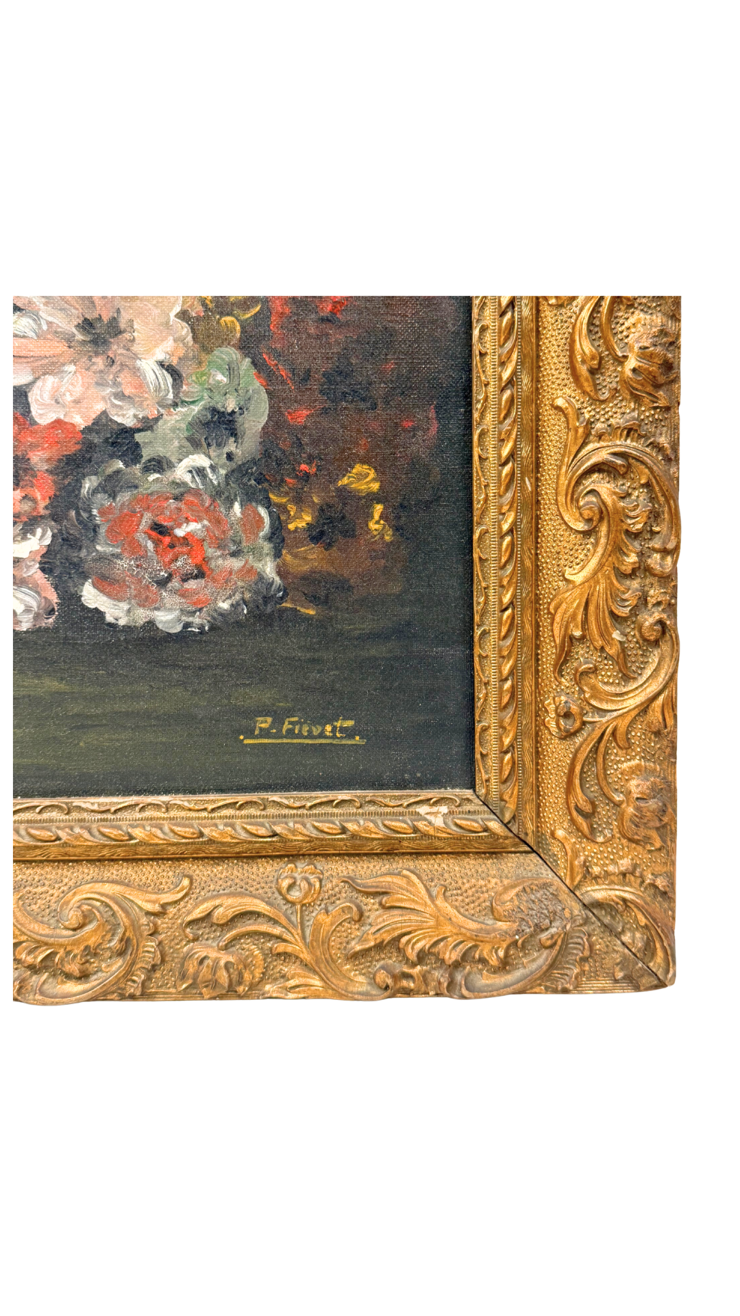 French Floral Still Life in Gilt Frame, Signed P. Fivet