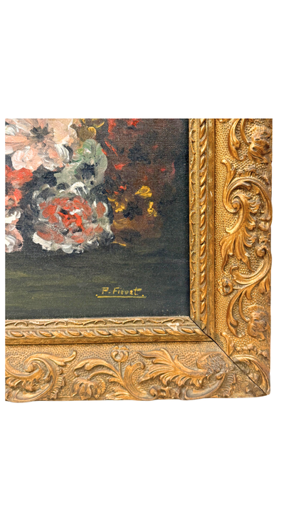French Floral Still Life in Gilt Frame, Signed P. Fivet