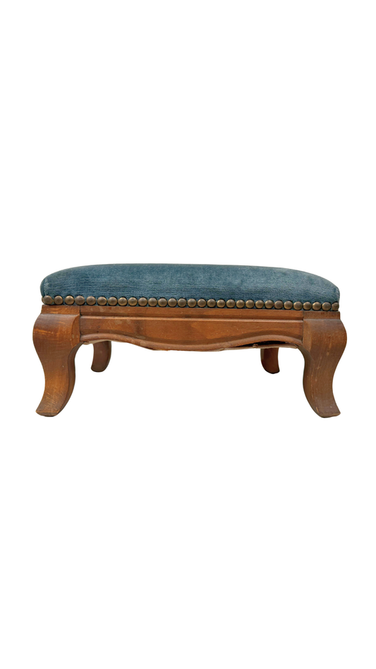 French Footstool in Blue Velvet