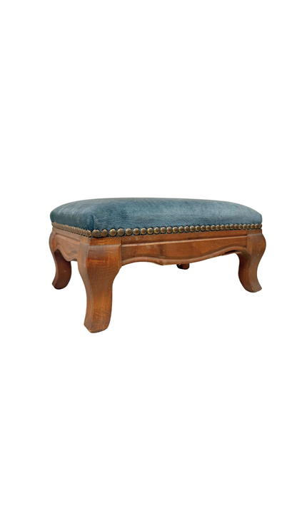 French Footstool in Blue Velvet