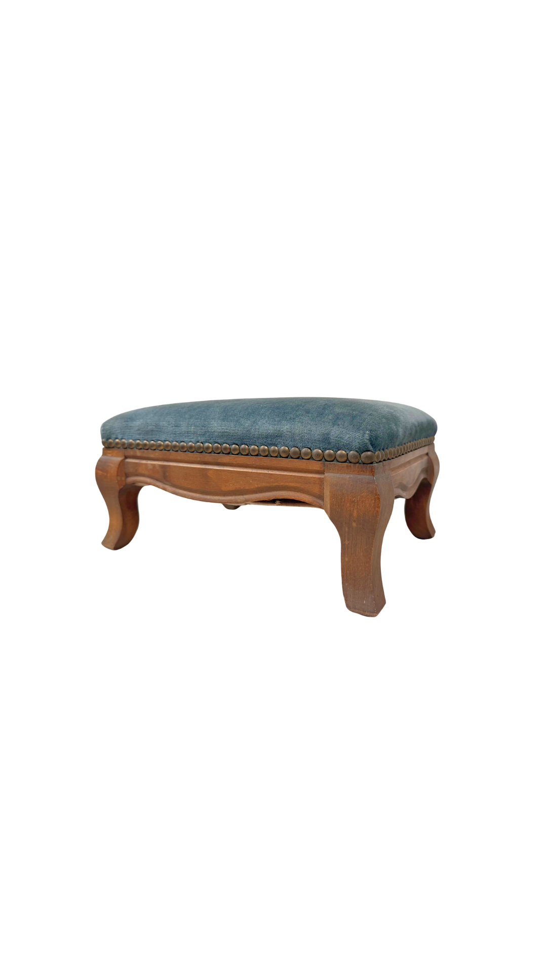 French Footstool in Blue Velvet