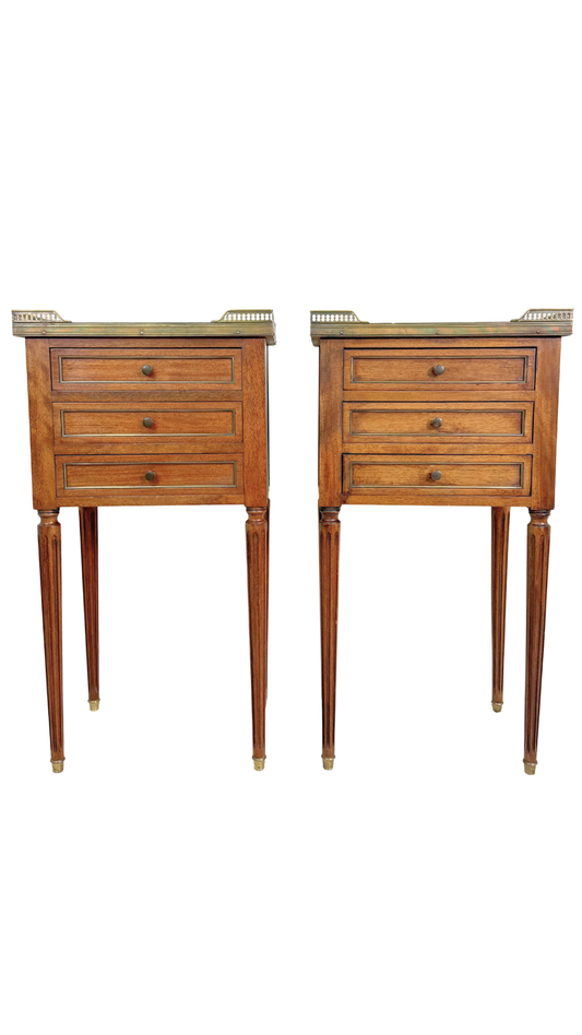 French Louis XVI Style Marble-Top Bedside Tables