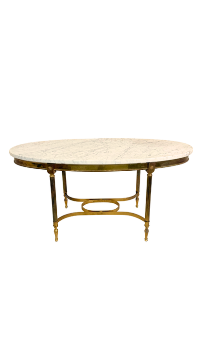 French Oval Marble-Top Brass Center Table