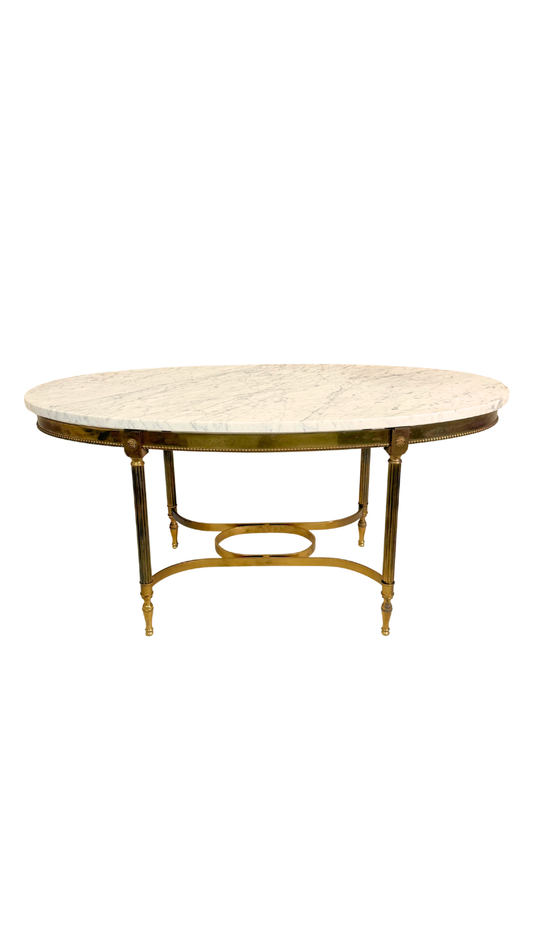 French Oval Marble-Top Brass Center Table