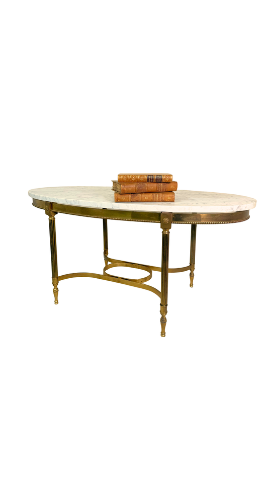 French Oval Marble-Top Brass Center Table