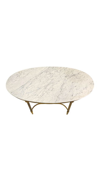 French Oval Marble-Top Brass Center Table