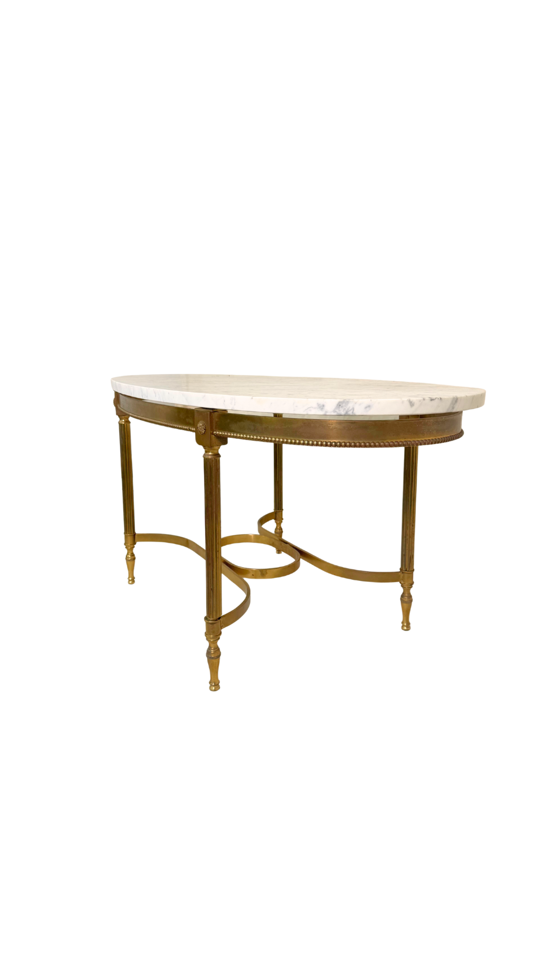 French Oval Marble-Top Brass Center Table