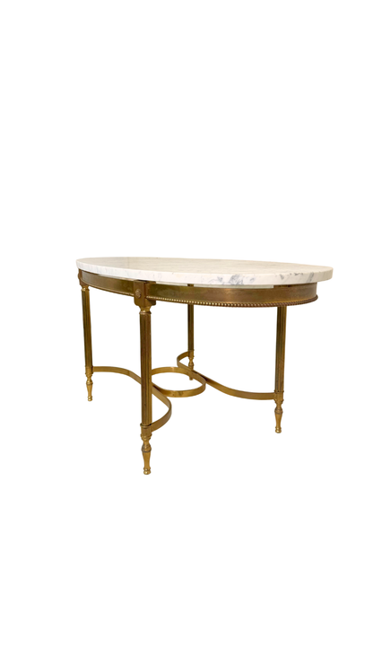 French Oval Marble-Top Brass Center Table