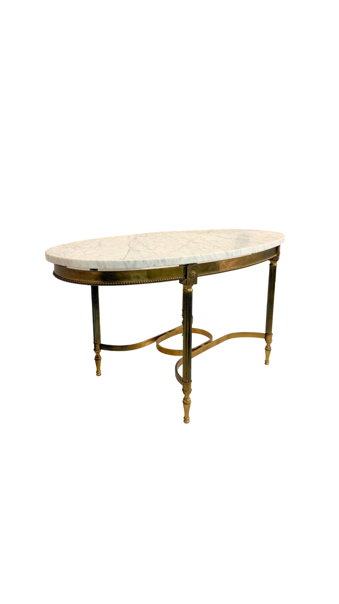 French Oval Marble-Top Brass Center Table