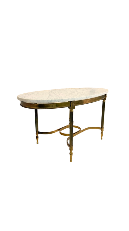 French Oval Marble-Top Brass Center Table