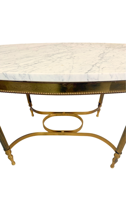 French Oval Marble-Top Brass Center Table