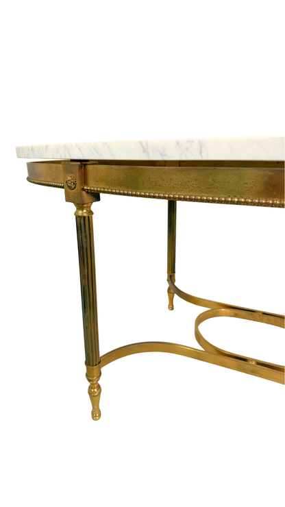 French Oval Marble-Top Brass Center Table