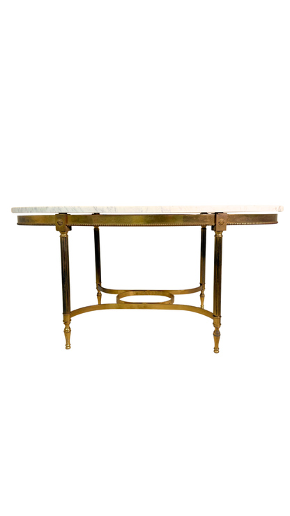 French Oval Marble-Top Brass Center Table