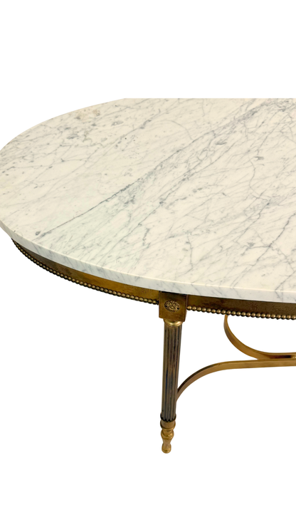 French Oval Marble-Top Brass Center Table