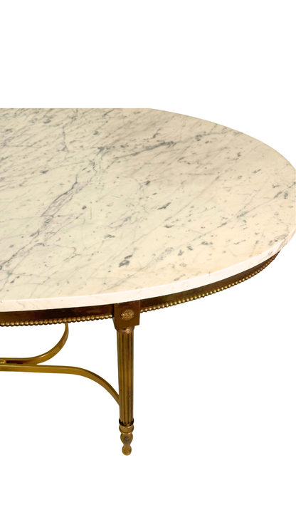 French Oval Marble-Top Brass Center Table