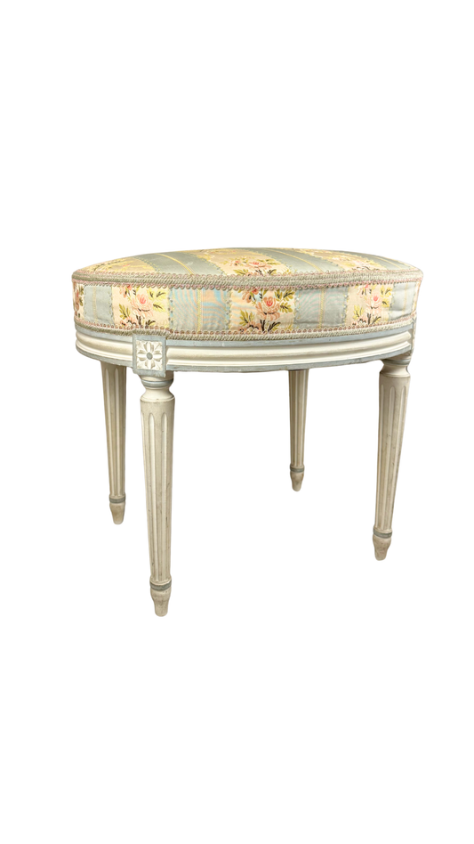 French Louis XVI Oval Silk Stool