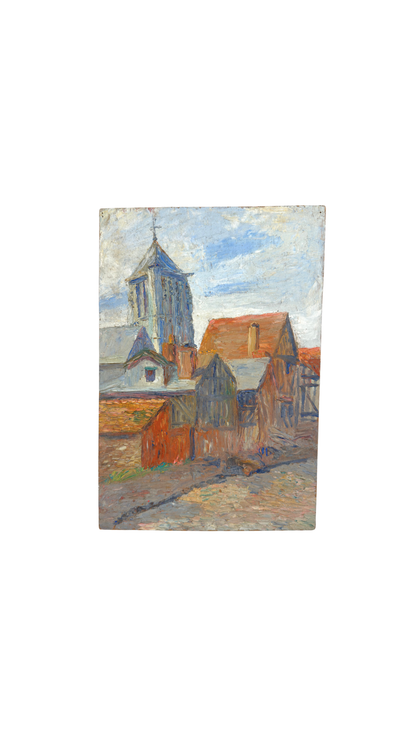 French Village Church Oil Painting