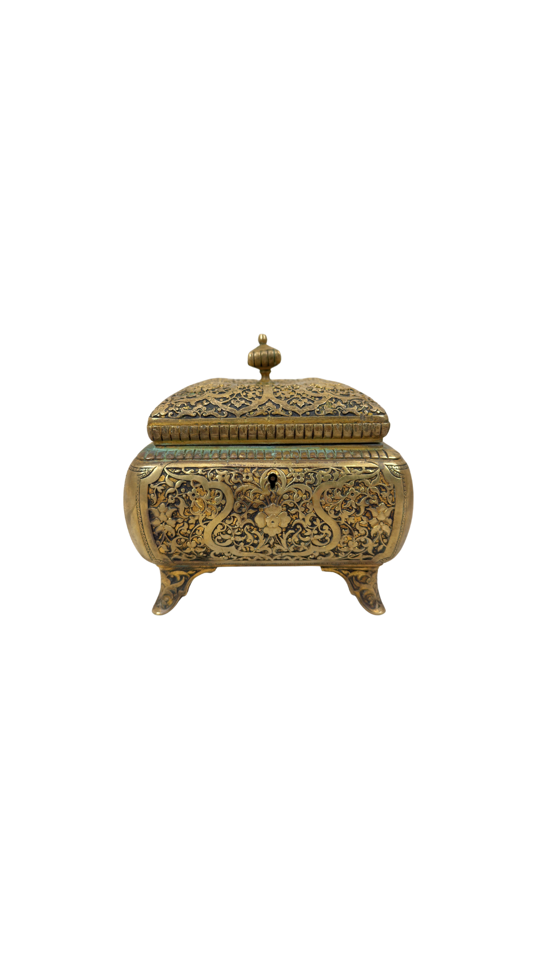 Antique French Gilt Jewelry Casket with Tufted Silk Interior