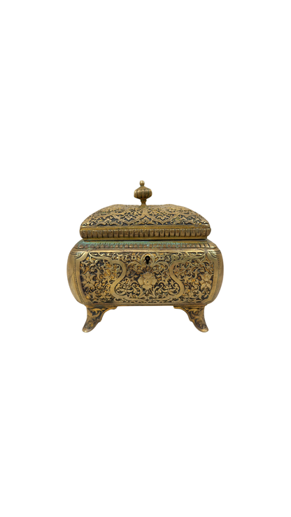 Antique French Gilt Jewelry Casket with Tufted Silk Interior