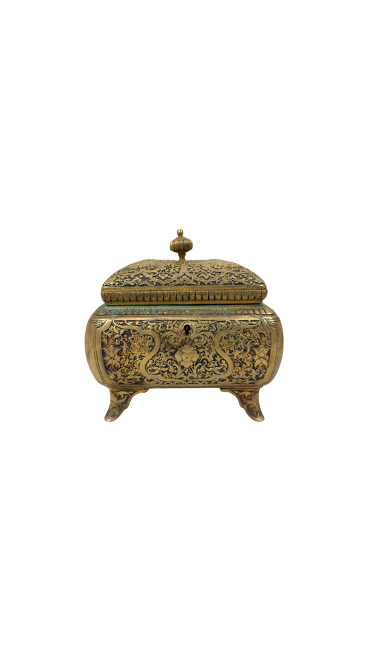 Antique French Gilt Jewelry Casket with Tufted Silk Interior