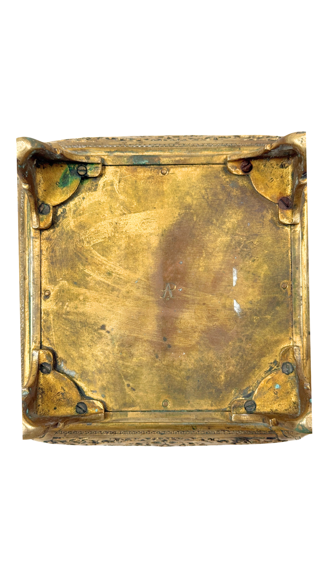 Antique French Gilt Jewelry Casket with Tufted Silk Interior