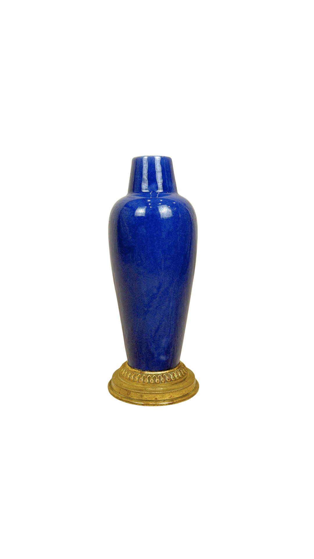 French Cobalt Porcelain Vase with Gilt Bronze Base