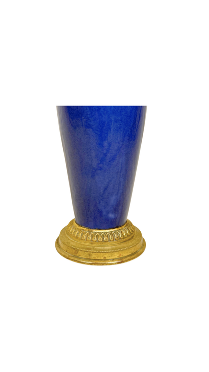 French Cobalt Porcelain Vase with Gilt Bronze Base