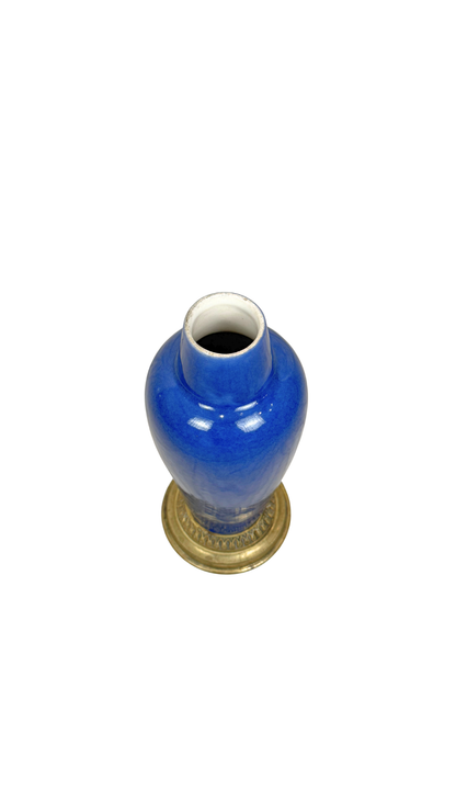 French Cobalt Porcelain Vase with Gilt Bronze Base