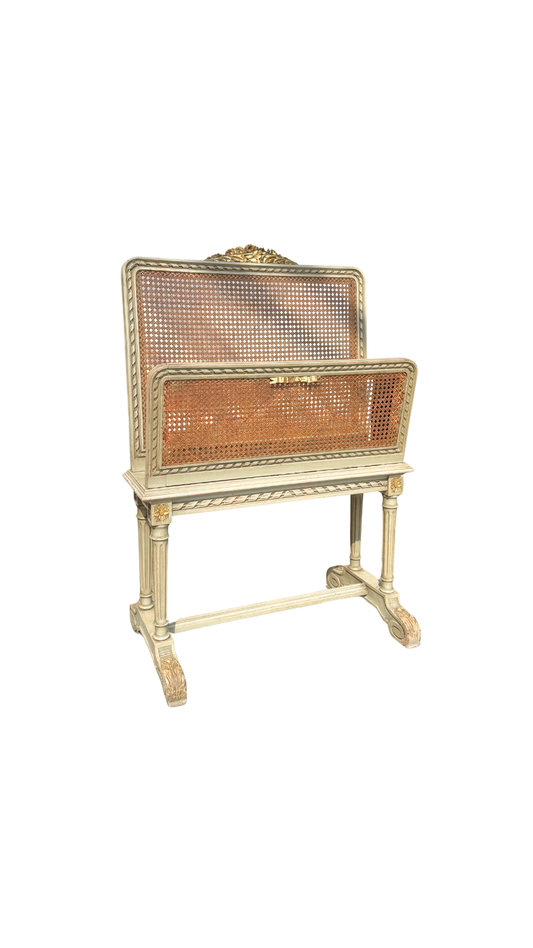 French Louis XVI Style Painted Caned Magazine Rack