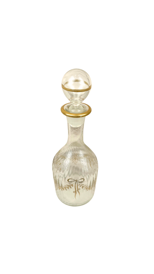 Glass Decanter with Hand-Painted Bow Garlands