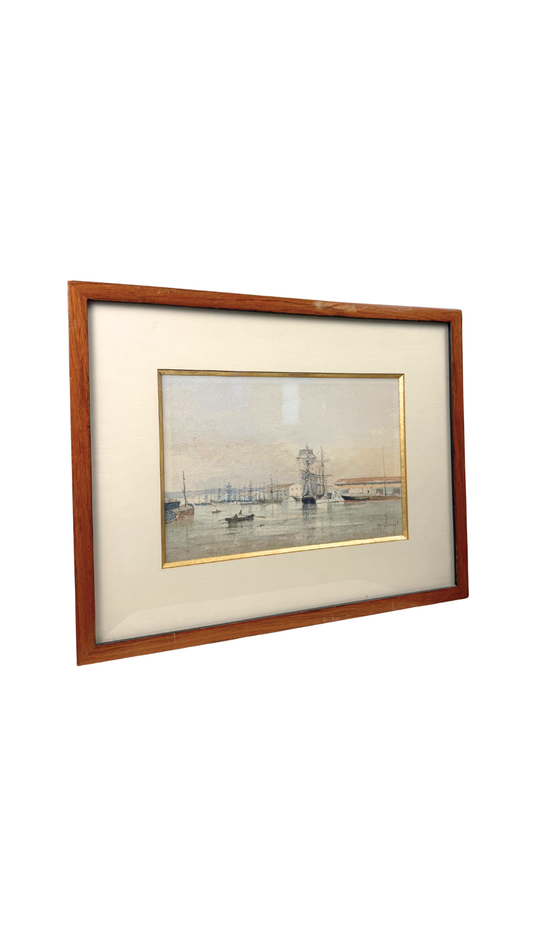 Early 20th Century Harbor Watercolor, M. Pauyat