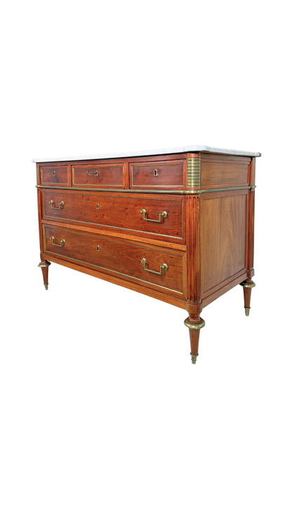 French Directoire Marble-Top Commode with Brass Inlay