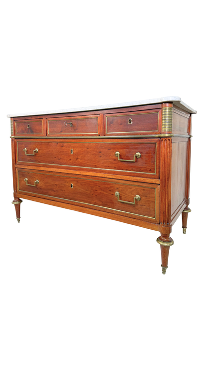 French Directoire Marble-Top Commode with Brass Inlay