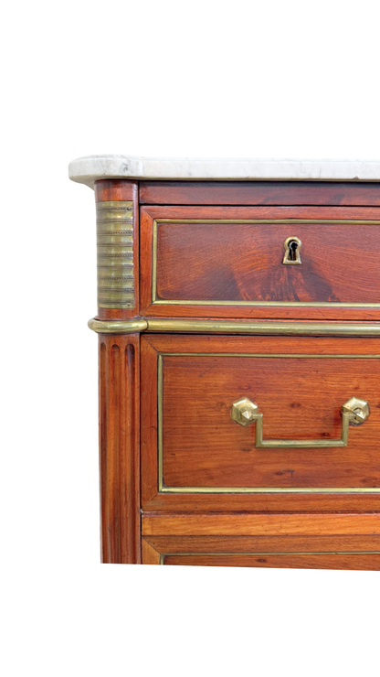 French Directoire Marble-Top Commode with Brass Inlay