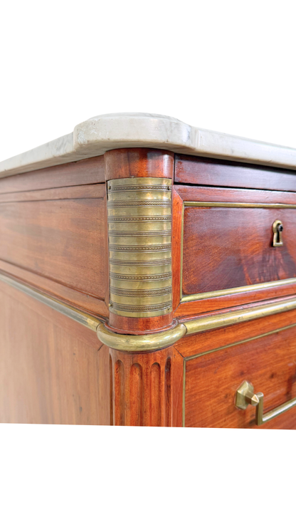 French Directoire Marble-Top Commode with Brass Inlay