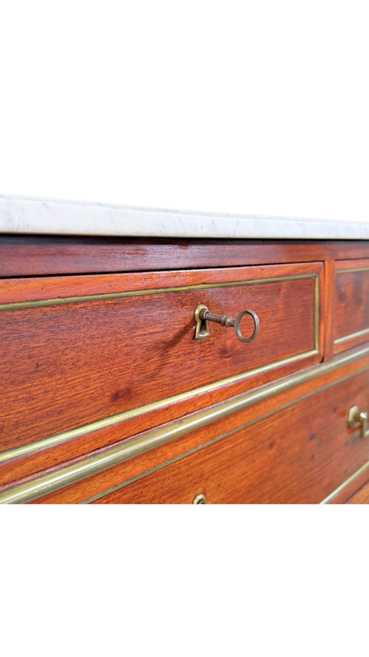 French Directoire Marble-Top Commode with Brass Inlay