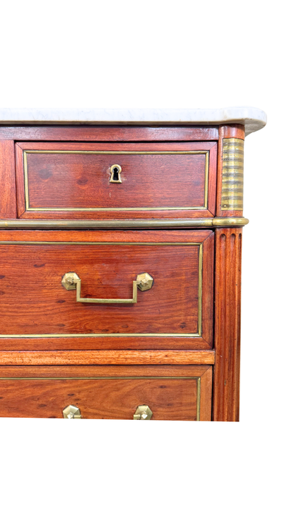 French Directoire Marble-Top Commode with Brass Inlay