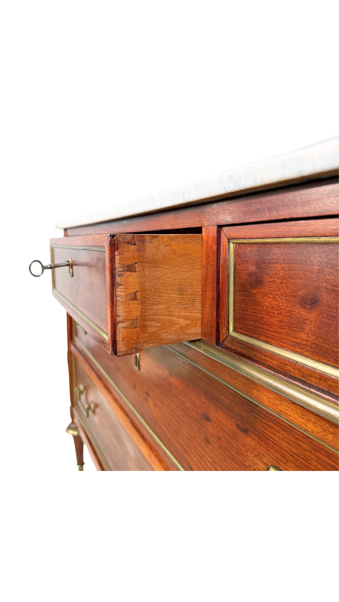 French Directoire Marble-Top Commode with Brass Inlay