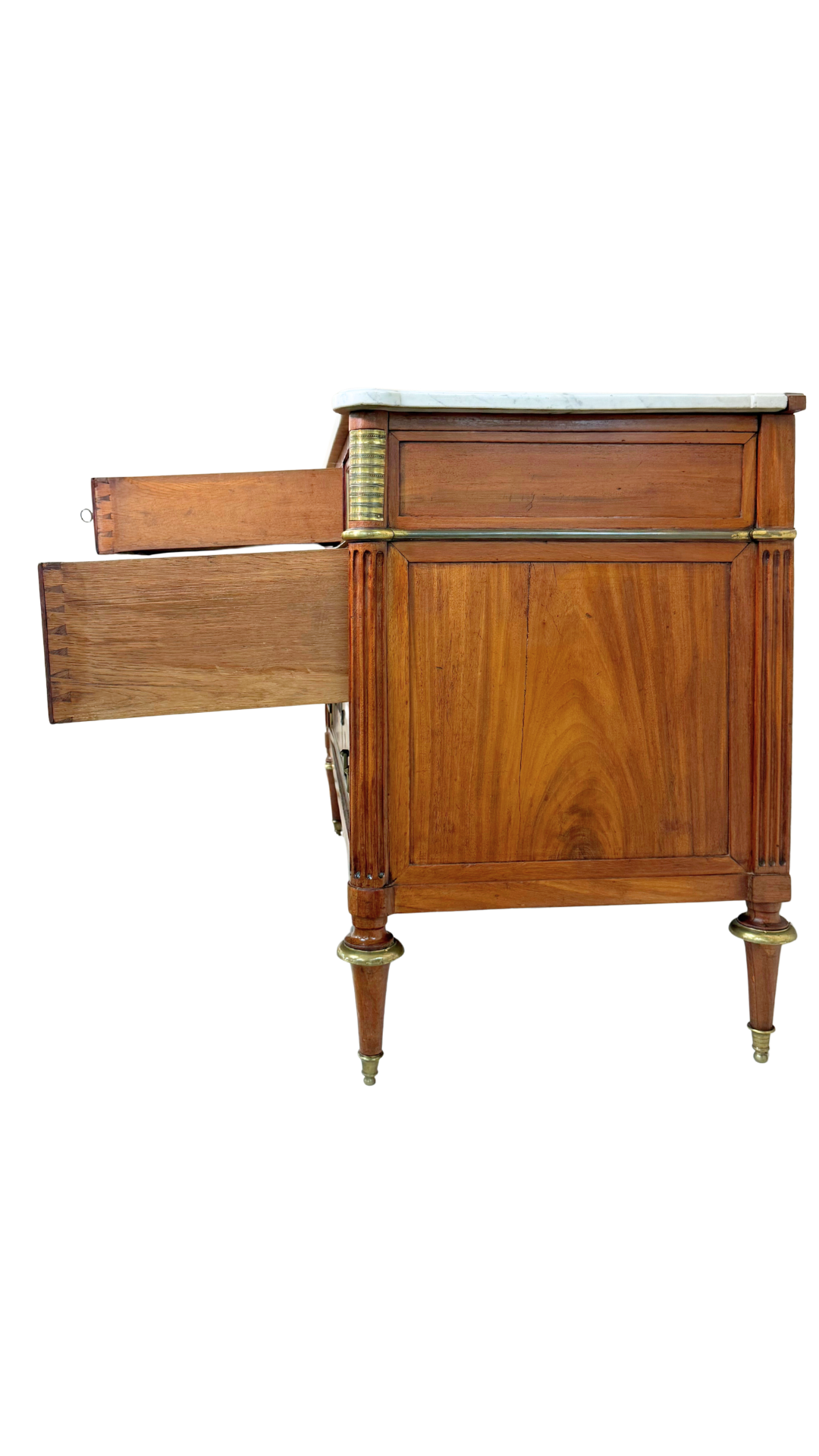 French Directoire Marble-Top Commode with Brass Inlay