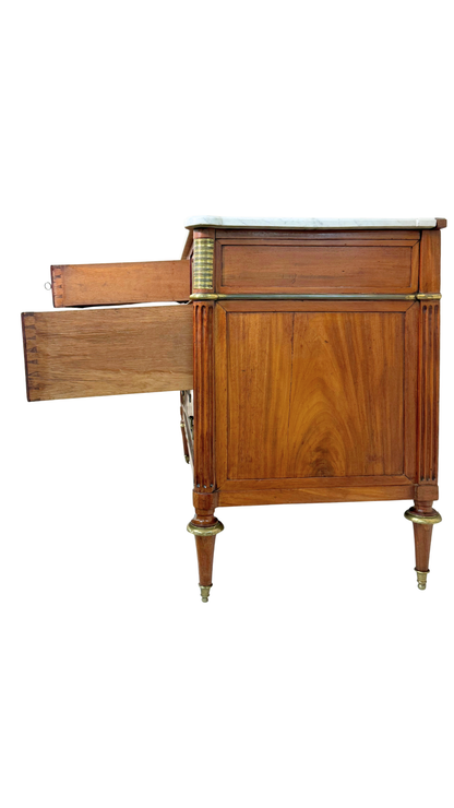 French Directoire Marble-Top Commode with Brass Inlay