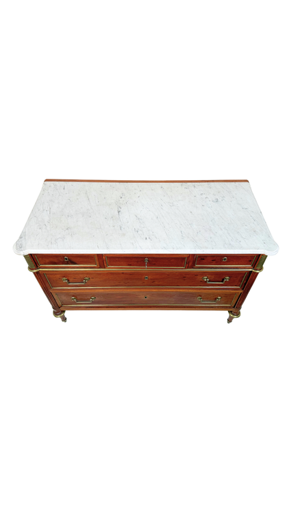French Directoire Marble-Top Commode with Brass Inlay