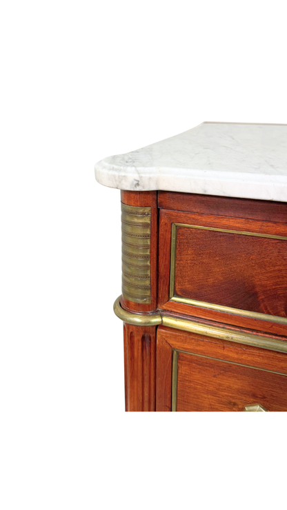 French Directoire Marble-Top Commode with Brass Inlay