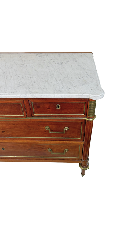 French Directoire Marble-Top Commode with Brass Inlay