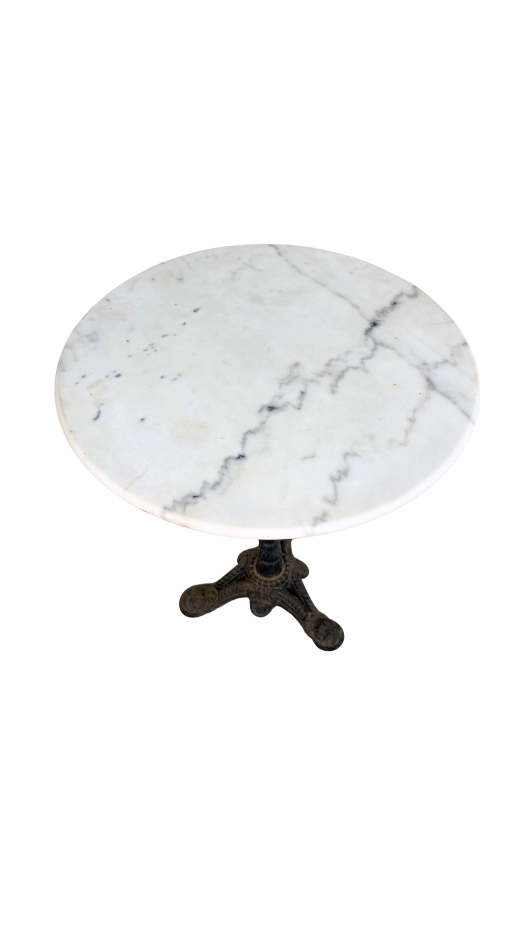 French Marble-Top Bistro Table with Cast Iron Base