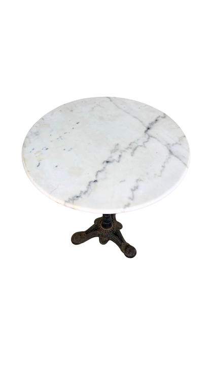French Marble-Top Bistro Table with Cast Iron Base