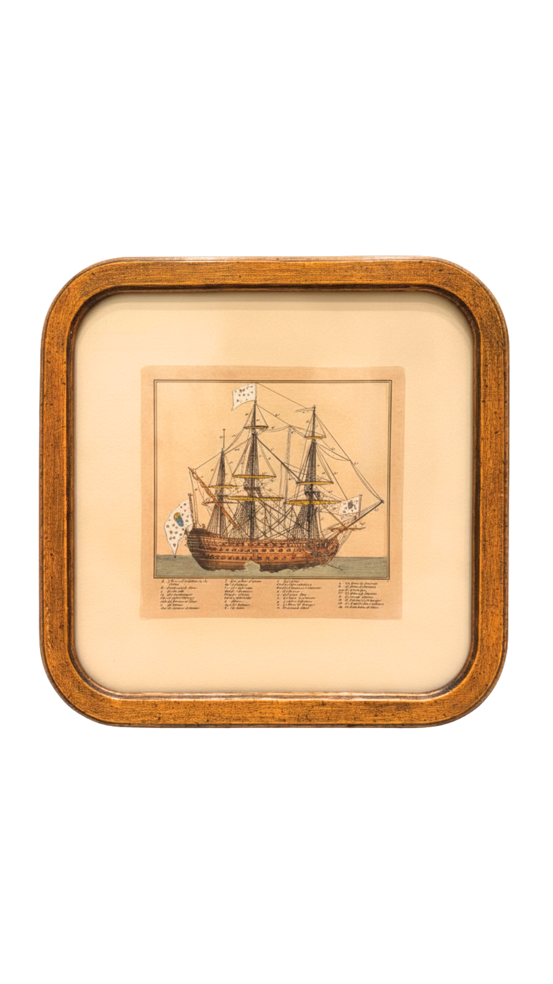 French Framed Naval Hand-Colored Engraving